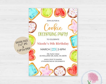 Birthday Cookie Decorating Invitation,Sugar Cookie Decorating Birthday Invite,Customized Digital Cookie Decorating Party Invitation
