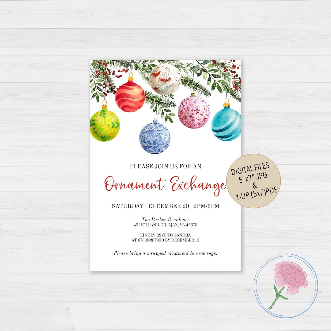 Ornaments Exchange Party Invite,christmas Gift Exchange Invite