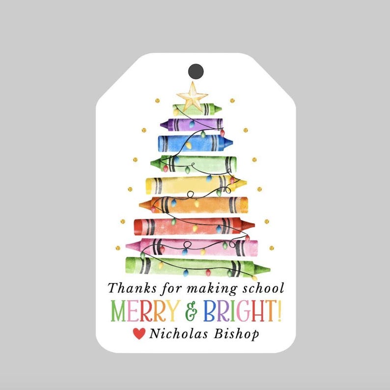 Gracias por hacer de la escuela una escuela alegre y brillante. Etiquetas, etiquetas navideñas personalizadas, etiquetas de regalo navideñas para maestros, etiquetas navideñas de agradecimiento para maestros. imagen 1