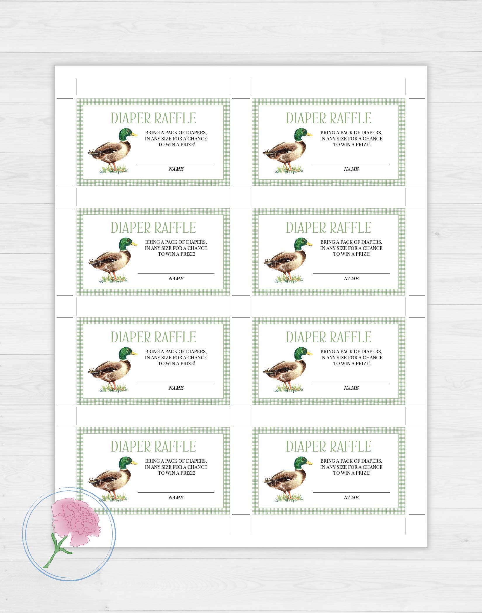 Mallard Duck Gender Neutral Diaper Raffle Sign and Raffle Tickets,wild ...