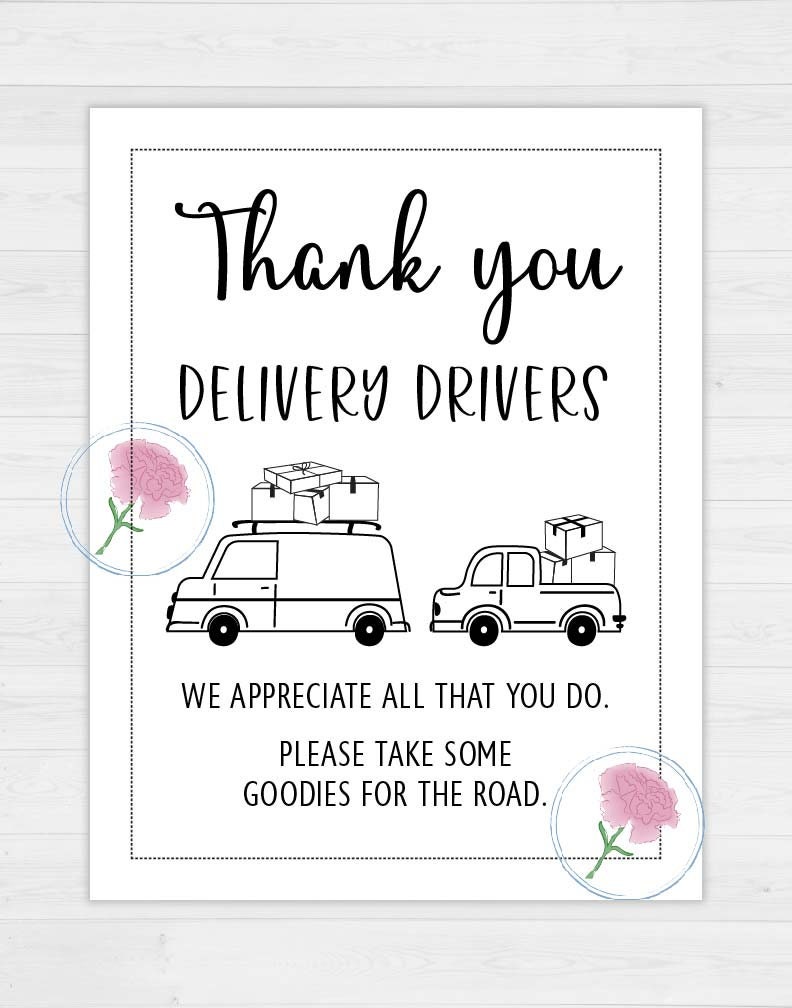 Delivery Driver Thank You Sign,printable 8.5x11 Delivery Driver Appreciation Sign,usps,ups,amazon,fedex Thank You Sign,take a Snack Sign - Etsy for Thank You Delivery Drivers Free Printable