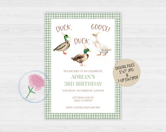 Mallard Duck Birthday Invitation,Duck, Duck, Goose Birthday Invite,Customized Digital Ducks & Goose Birthday Invite,Duck, Duck, Goose Invite