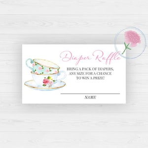 Tea Party Girl Windel Raffle Schild & Tickets, Tea Time druckbare 8x10 Schild und 3,5x2 Raffle Tickets, Mädchen-Babyparty Zeichen und Raffle Tickets