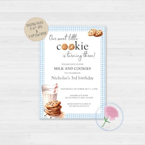 Milk and Cookies Birthday Invitation,Customized Digital Milk and Cookies Invite,Boy or Girl Birthday Invite,Little Cookie Birthday Invite