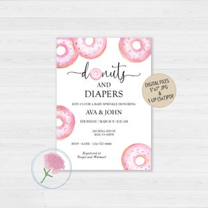 Donuts Baby Sprinkle Invitation,Donuts and Diapers Baby Sprinkle Invitation,Girl Baby Sprinkle invitation,Donuts Baby Girl Invitation