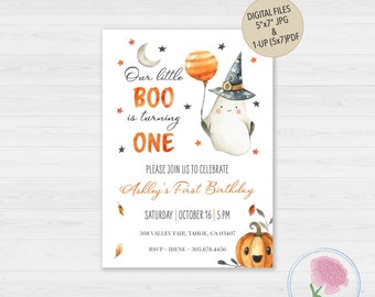 Our Little BOO 1e verjaardagsuitnodiging, onze kleine BOO wordt er een!, Halloween Little BOO-uitnodiging voor feest, leuke geestfeestuitnodiging