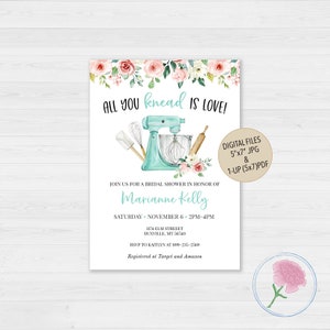 Kitchen Bridal Shower Invite,Personalized Digital Cooking Bridal Shower Invite,Kitchen Wedding Shower Invite,All you Knead is Love Invite