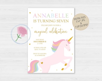 Unicorn Birthday Invitation,Magical Unicorn Birthday Invite,Unicorn Invitation,Magical Celebration Invite,Unicorn Girl Birthday Invite