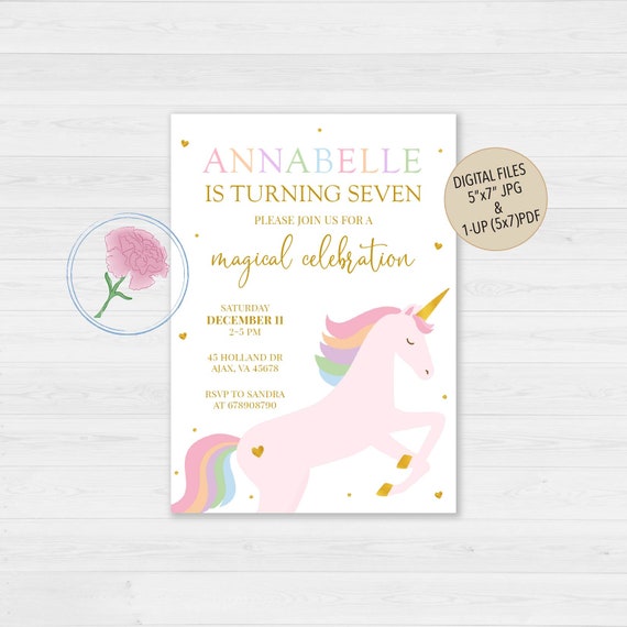 Unicorn Birthday Invitation,Magical Unicorn Birthday Invite,Unicorn Invitation,Magical Celebration Invite,Unicorn Girl Birthday Invite