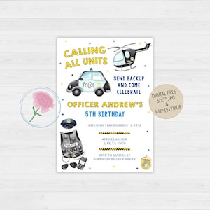 Police Birthday Invitation,Police Theme Birthday Invitation,Customized Digital Police Birthday Party Invitation, Calling All Units Invite