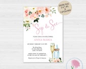 Customized Digital Sip and See Baby Invite,Pink Floral Welcome Baby Invite,Blush Pink Floral Sip and See Invite,Meet & Greet Baby Invite