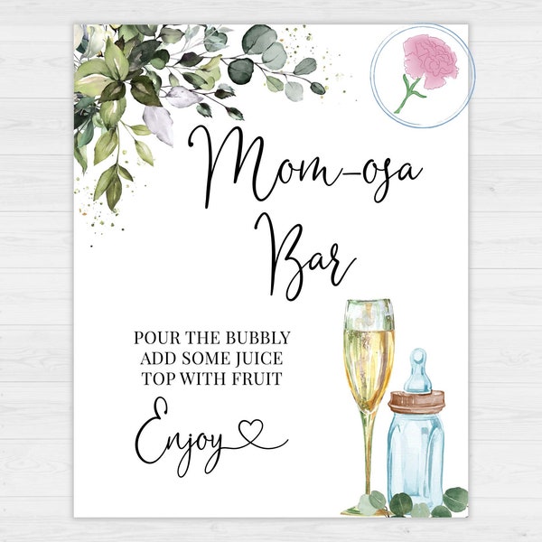 Mom-osa Bar Sign,Greenery Baby Brunch Printable 8x10 Sign,Brunch and Bubbly Mimosa Bar 8x10 Sign,Mimosa Bar Printable 8x 10 Sign,