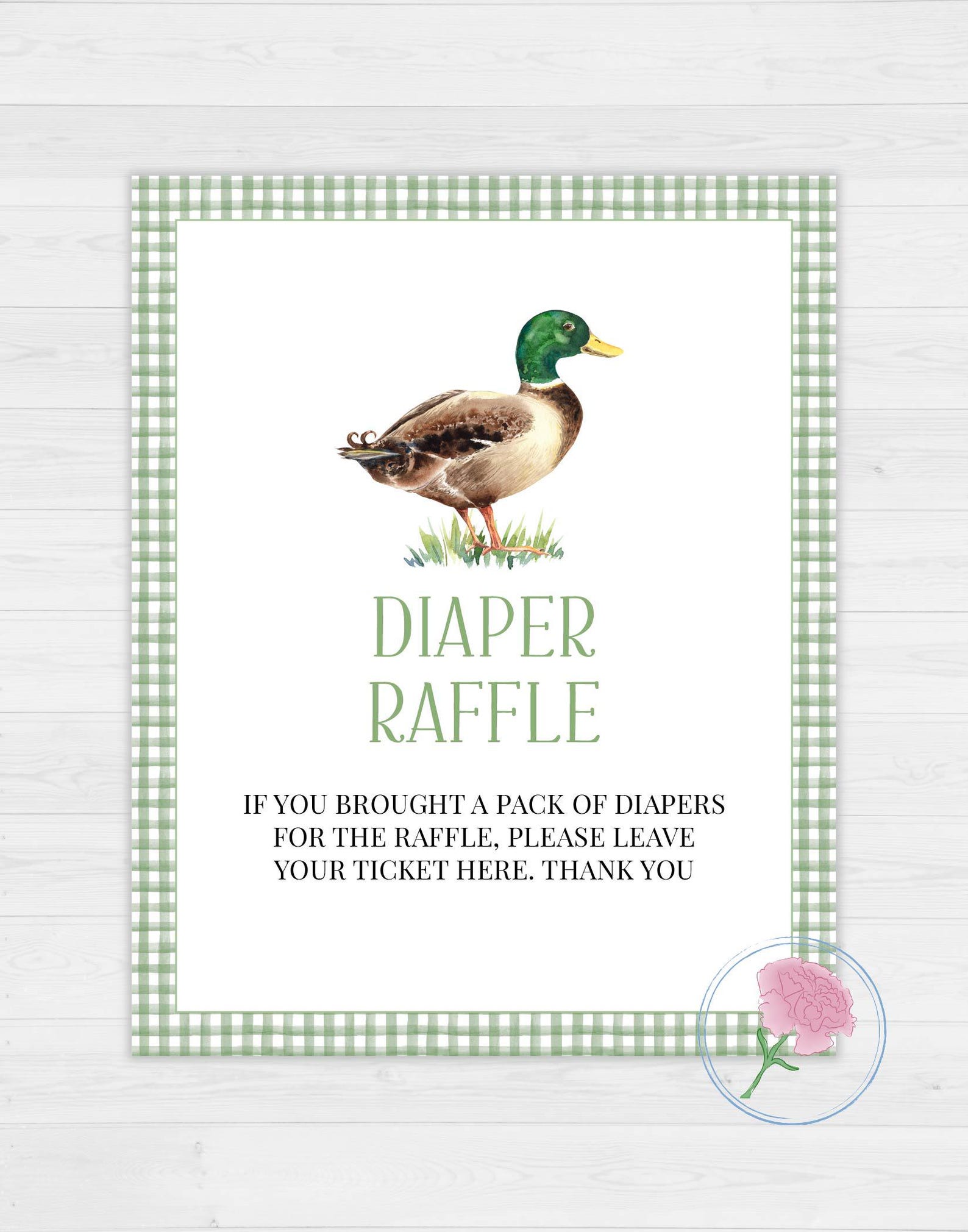 Mallard Duck Gender Neutral Diaper Raffle Sign and Raffle Tickets,wild ...