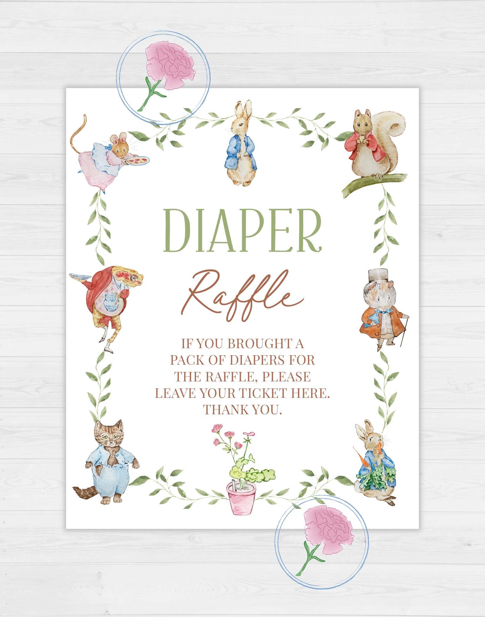Peter Rabbit Diaper Raffle Beatrix Potter Printable 8x10 Sign & Printable 3.5x2 Raffle Tickets ...