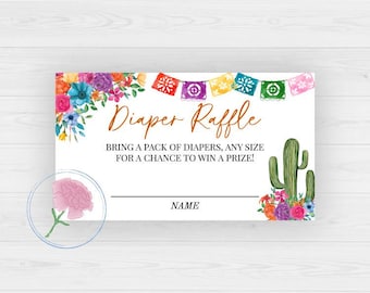 Mexican Fiesta Diaper Raffle Sign and Tickets,Fiesta Floral Printable 8x10 Sign & Printable 3.5x2 Tickets,Fiesta Diaper Cards and Sign