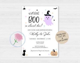 HALLOWEEN Baby Shower Invitation,A little BOO is almost due!, Pastel Halloween Baby Shower Invitation,Little BOO Baby Shower Invitation