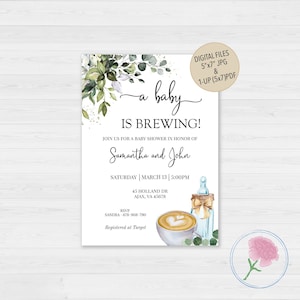 A Baby is Brewing Baby shower Invite,Bottle and Coffee Or Tea Baby Shower Invite,Customized Digital Gender Neutral Baby Shower Invitation
