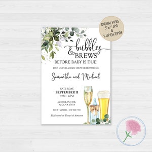 Bubbles and Brews before Baby is due Invite,Bubbles & Brews Couples Shower Invite,Customized Bubbles and Brews Baby Shower Digital Invite