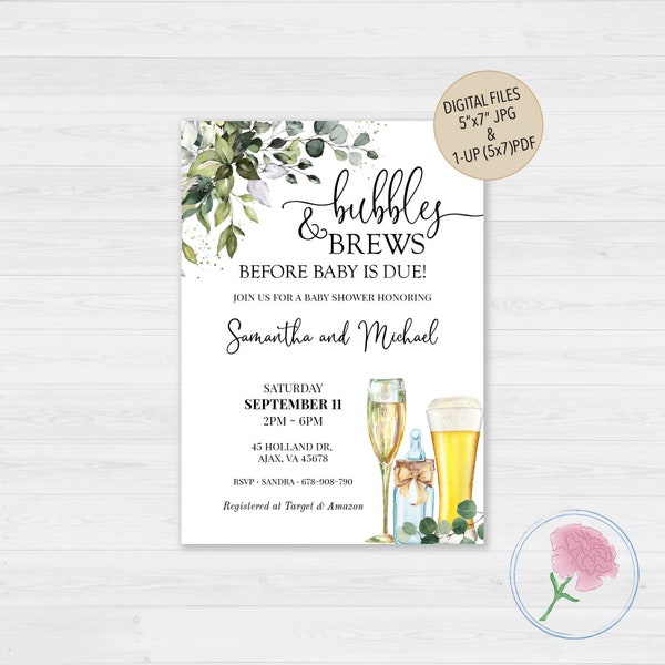 Bubbles and Brews before Baby is due Invite,Bubbles & Brews Couples Shower Invite,Customized Bubbles and Brews Baby Shower Digital Invite