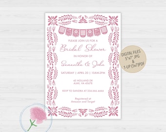 Mexican Talavera Bridal Shower Invite,DUSTY PINK Talavera Invite,Customized Digital Mexican Fiesta Bridal Shower Invite,Papel Picado Invite