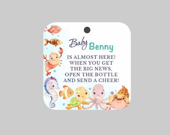 Baby Shower Wine Bottle Tags,Sea Animals Wine Tags,Under The Sea Theme Favor Tags,Ocean Theme Baby Shower Wine Favor Tags,Cheers Tags,Cheers