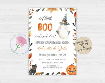 Little BOO Baby Shower Invitation,HALLOWEEN Baby Shower Invitation,A little BOO is almost due!, Gender neutral baby shower invitation