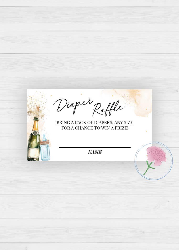 Affiche et billets de tombola de couches Poppin Bottles, enseigne imprimable 8 x 10 bulles et brunch et billets de tombola de couches 3,5 x 2, baby shower champagne