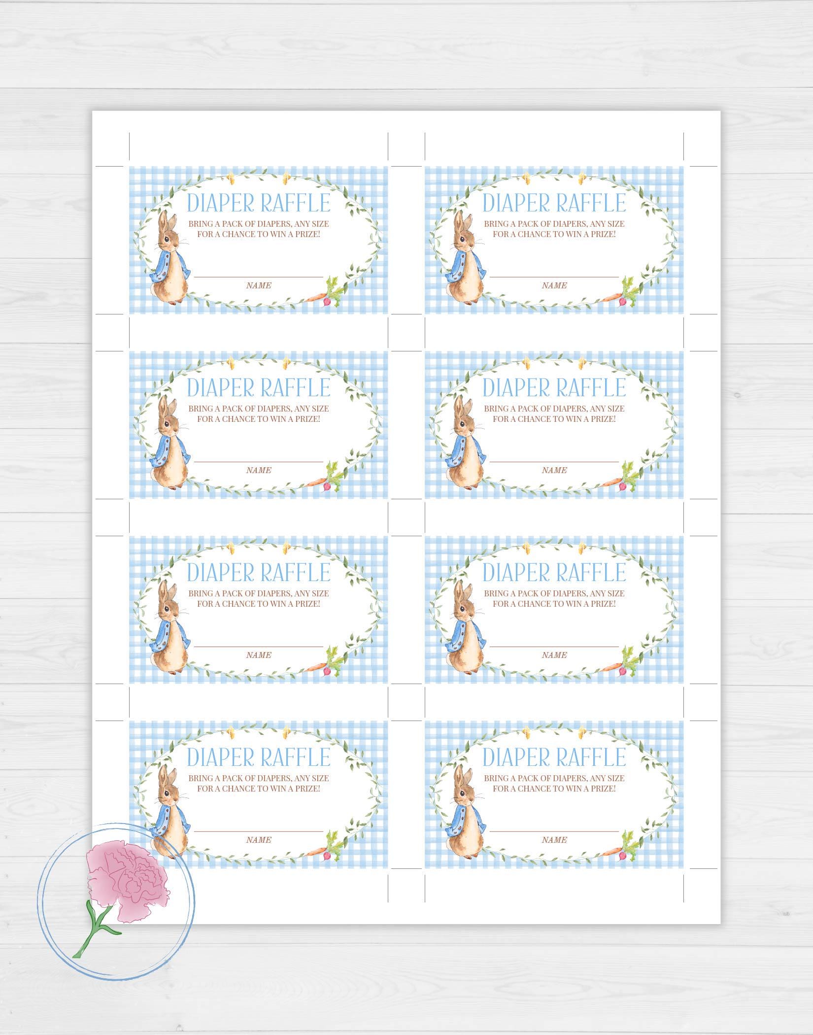 Peter Rabbit Diaper Raffle Peter Rabbit Diaper Raffle Sign and Tickets,beatrix Potter Printable ...