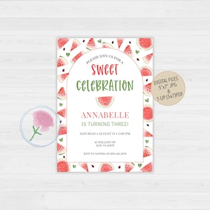 Red Watermelon Birthday Invite,Customized Digital Red watermelon Invite,Pink Watermelon Kid&#39;s Birthday Invite,Sweet Celebration Invite