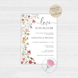 Invitación de despedida de soltera de flores silvestres, Invitación de amor está en flor, Invitación de despedida de soltera de fiesta de jardín digital personalizada, Invitación de despedida de soltera bohemia imagen 1