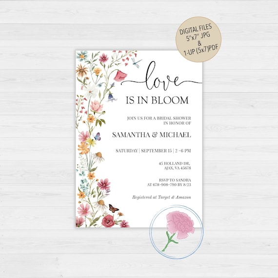 Wildflowers Bridal Shower Invitation,Love Is In Bloom Invite,Customized Digital Garden Party Bridal Shower Invite,Boho Bridal Shower Invite