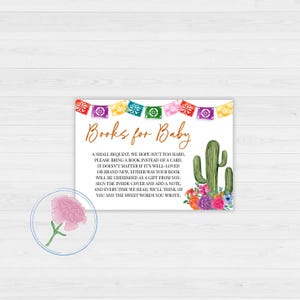 Mexicaanse Fiesta-boeken voor baby Bord- en boekverzoekkaarten, Fiesta bloemen en cactus afdrukbaar 8 x 10 bord en afdrukbare 5 x 3,5 boekverzoekkaarten