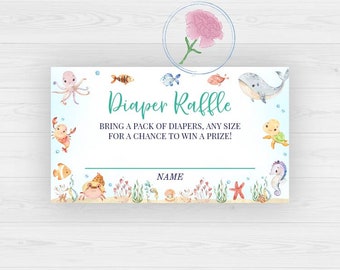 Under The Sea Diaper Raffle Sign & Tickets,Nautical Printable 8x10 Sign and 3.5x2 Tickets,Ocean Sea Fish Baby Shower Diaper Raffle Tickets