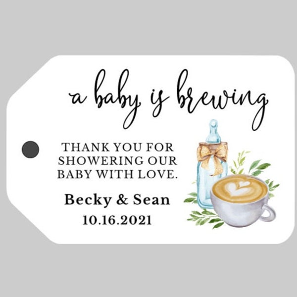 A Baby is Brewing Tags,Baby Bottle and Coffee or Tea Baby Shower Favor Tags,Gender Neutral Baby Shower Tags,A Baby Is Brewing!