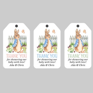 Peter Rabbit Baby Shower Favor Tags,Peter Rabbit Thank you Tags,Bunny Baby Shower Tags,Boy or Girl or Gender Neutral Baby Shower Tags