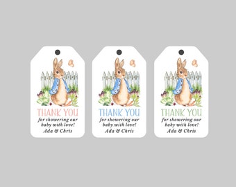 Peter Rabbit Baby Shower Favor Tags,Peter Rabbit Thank you Tags,Bunny Baby Shower Tags,Boy or Girl or Gender Neutral Baby Shower Tags