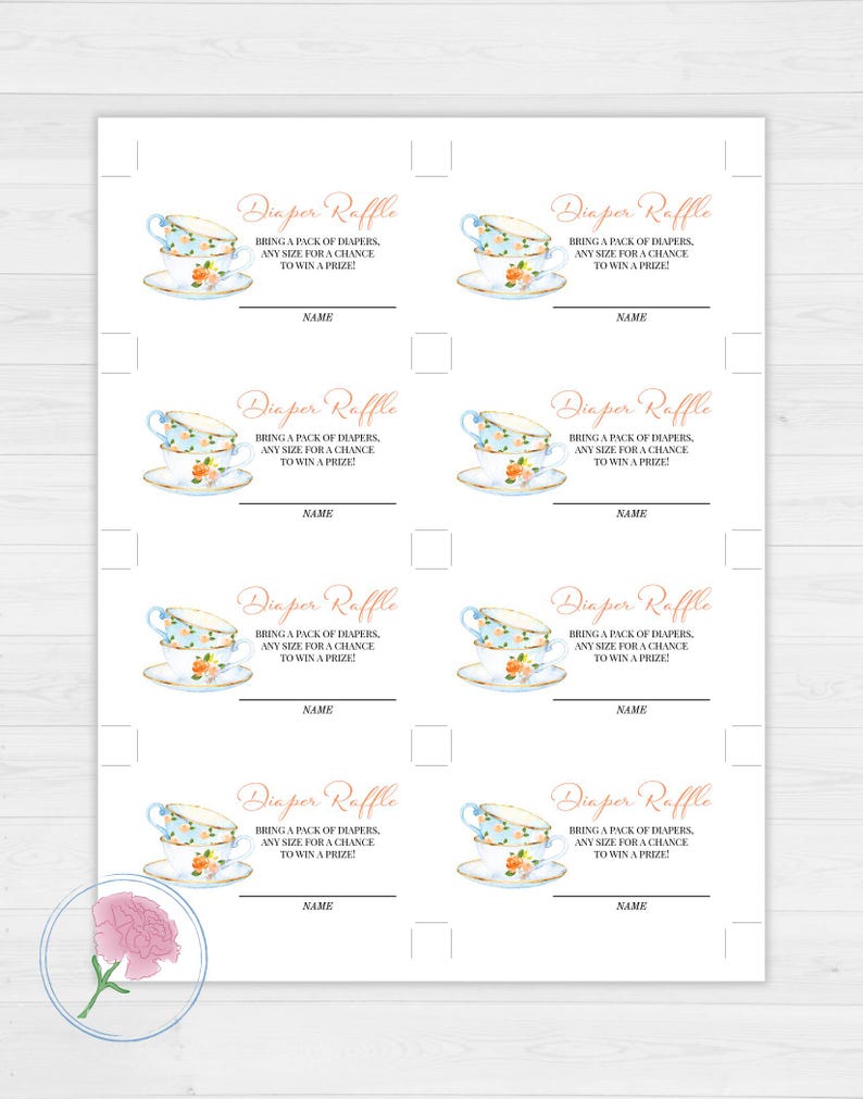 Teacup Raffle Tea Party Boy Diaper Raffle Sign & Tickets,tea Time Printable 8x10 Sign ...