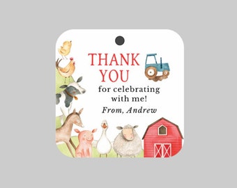Farm Birthday Thank You Tags,Farm Animals Party Tags,Barnyard Animals Party Tags,Farm Birthday Tags,Red Barn Tags,Pink Barn Tags