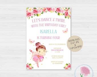 Ballerina Party Invitation,Customized Digital Pink Ballerina Birthday Invite,Customized Digital Ballerina Invite,Ballerina Birthday Invite