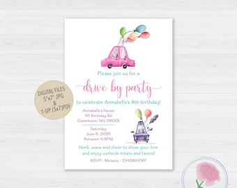 Drive by GIRL Birthday Invitation,Quarantine Birthday Party Invitation,Drive by Birthday Parade,Customized Digital Drive By Party Invitation