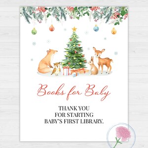 Livros de floresta de natal para bebê, placas e inserções de cartões, floresta de natal de inverno para impressão 8x10 e cartões de solicitação de livro imprimíveis de 4 "x 3"