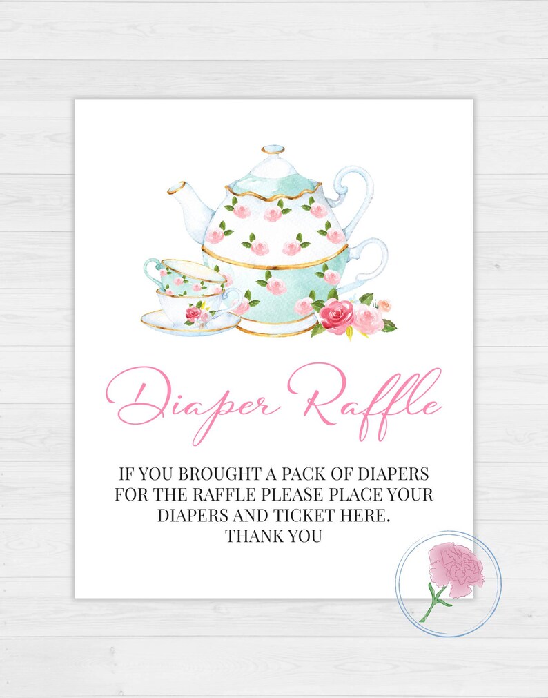 Teacup Raffle Tea Party Girl Diaper Raffle Sign & Tickets,tea Time Printable 8x10 ...
