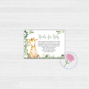 Livros de girafa para inserções de placas e cartões de bebê, placa para impressão de girafa bebê 8x10, inserções de cartão de solicitação de livro para impressão de girafa bebê 5x3,5