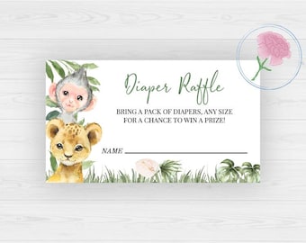 Safari Diaper Raffle Sign & Tickets,Jungle Animals Printable 8x10 Sign and 3.5x2 Diaper Raffle Tickets,Safari Sign and Raffle Tickets
