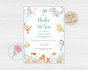 Under The Sea Birthday Invite,Under the Sea Party Invite,Customized Digital Ocean Birthday Invite,Nautical Birthday Invite,Sea Fish Invite