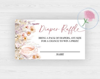 Tea Party Diaper Raffle Sign & Tickets,Time for Tea Printable 8x10 Sign and 3.5x2 Raffle Tickets,Garden Tea Party Sign and Raffle Tickets