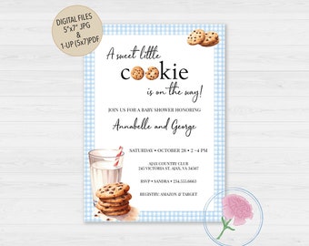 Inbjudan till babyshower med mjölk och kakor, anpassad digital inbjudan till mjölk och kakor, inbjudan till babyshower med pojke eller flicka, könsneutral duschinbjudan