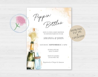 Poppin' Bottles Baby Shower Invite,Brunch and Bubbly Baby shower Invite,Customized Digital Champagne Baby Shower Brunch Invite