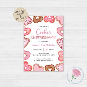 Cookie Decorating Birthday invitation,Valentine Cookies Decorating Birthday Invitation,Customized Digital Valentine Cookie Decorating Invite