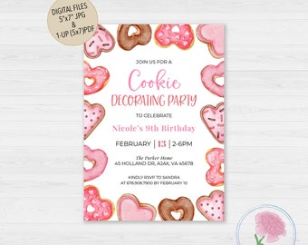Cookie Decorating Birthday invitation,Valentine Cookies Decorating Birthday Invitation,Customized Digital Valentine Cookie Decorating Invite